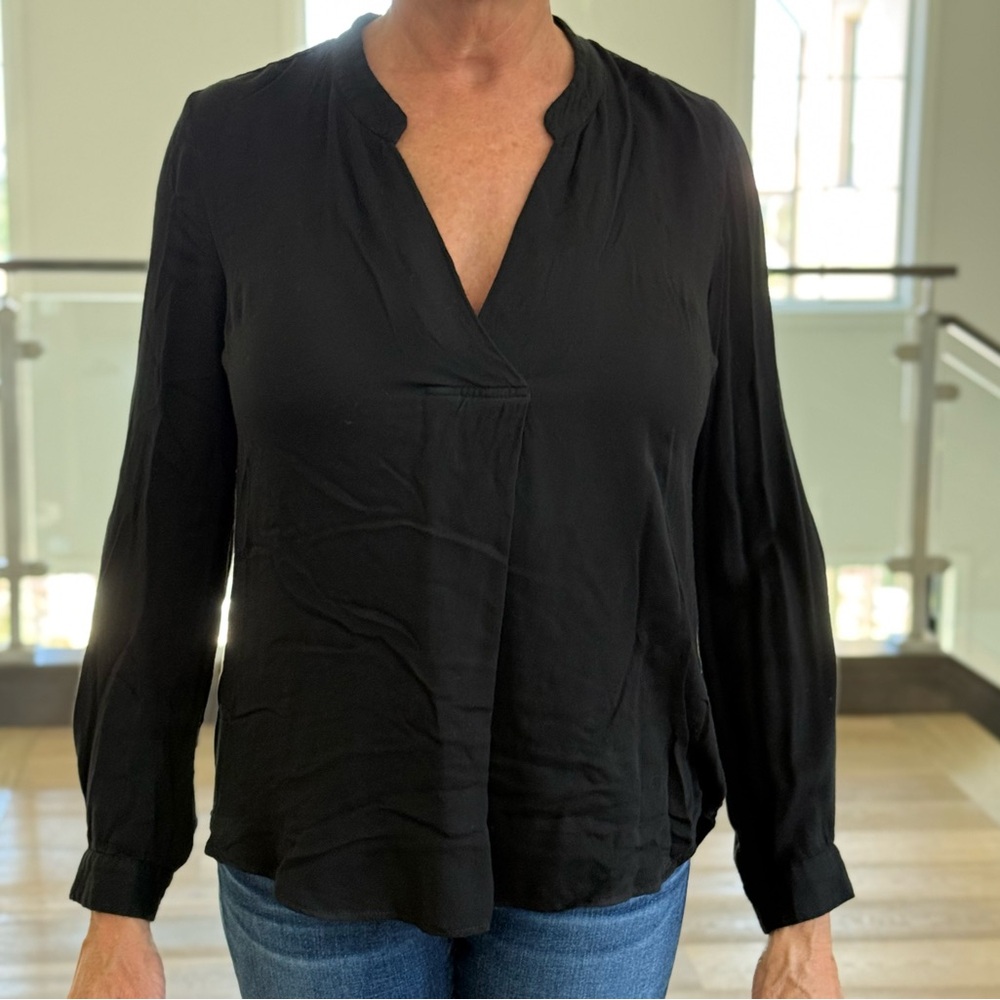 Daniel Rainn Black Relaxed Blouse with Mandarin Collar